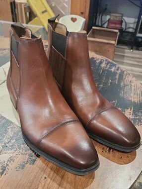 La Milano Men Laconia Boot 14 Brown Leather Ankle Almond Toe Slip On Shoes